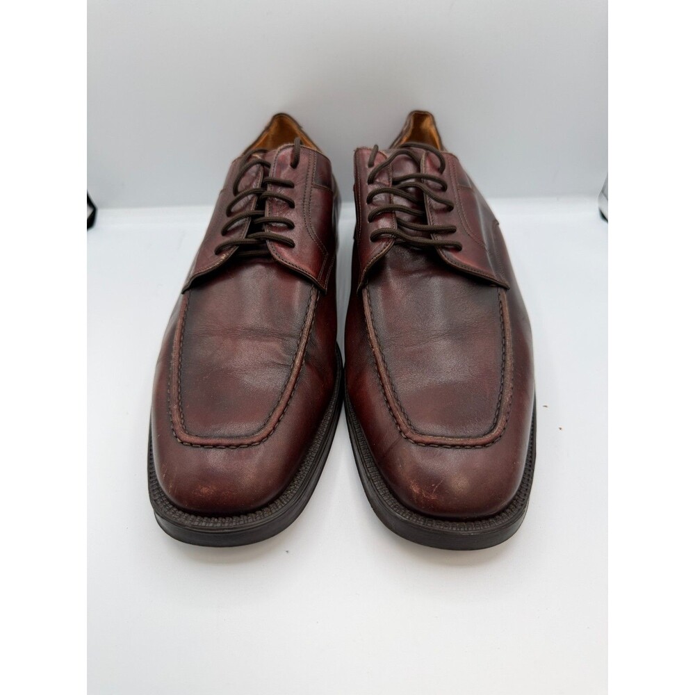 Santoni Nuvola Mens 13D Burgundy Leather Apron Toe Derby Dress Shoes Made Italy